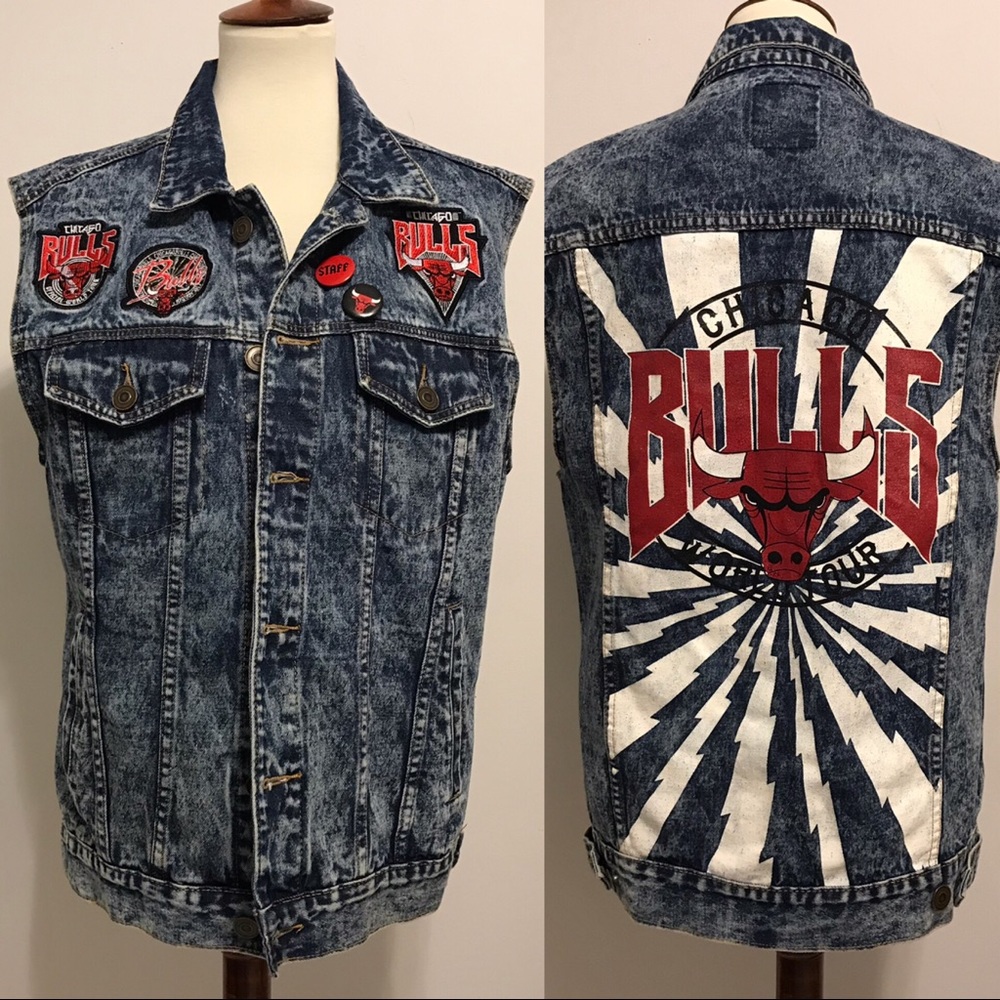 Chicago Bulls NBA Acid Wash Denim Patch Vest